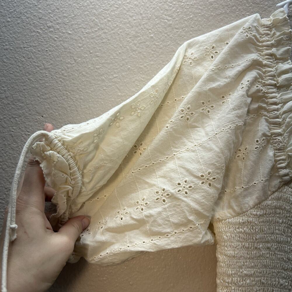 Cleobella SZ M Ivory Smocked Mini Dress‎ Boho Cottagecore Puffed Sleeves SZ M - Picture 5 of 9